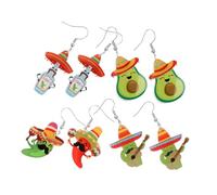 DEARMAMY 4 paires Boucles Oreilles Mexicaines Acrylique de Avocat et Cactus pour Femmes Accessoires de Fête Fiesta Bijoux pour Événements et