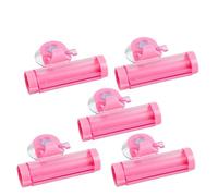 DEARMAMY 5 Pièces Distributeur de Dentifrice à Ventouse Accessoire Pratique pour Économiser Dentifrice et Organiser de Bain Squeezer Multifonctionnel Rose