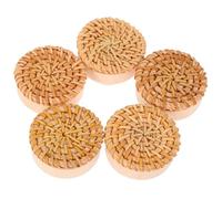 DEARMAMY 5 pièces Lot de Crochets Muraux Ronds Rotin Naturel Tissé Patères Rustiques Décoratives pour Clés Sacs Écharpes Style Bohème Polyvalent pour Maison et Salon