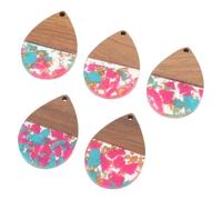 DEARMAMY 5pcs Pendentifs en Résine et Bois de Goutte D'eau Trou Unique, Accessoires Colorés et Élégants Fabrication de Bijoux Artisanaux