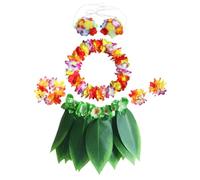 DEARMAMY 6Pièces Costume Hawaïen avec Jupe Bracelet Couronne et Soutien- Plastique Décorations de Fête Luau pour Adultes