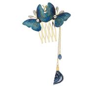 DEARMAMY Accessoire De Coiffure Antique Pour Filles Pince À Cheveux Brodée Rétro Pour Femmes En Forme De Pince À Cheveux Avec Pompon En Tissu Bleu