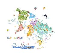 DEARMAMY Autocollants Muraux Animaux PVC Imperméables Carte du Monde Éducative Animaux Stickers Repositionnables 3 Pièces pour Chambre D’Garçon et Filles Salle de Jeux et Salle de Classe