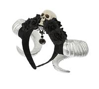 DEARMAMY Bandeau Corne Du Diable Chapeaux Invention Bandeau Gothique En Corne De Boeuf Corne De Démon Cerceau De Cheveux D'halloween Bandeau Fleur Rose Halloween Masque De Chèvre Plastique