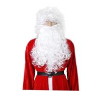 DEARMAMY Barbe et Perruque Bouclée Blanche pour Costume Père Accessoires Cosplay de Synthétique Élastique Look Naturel pour Adultes