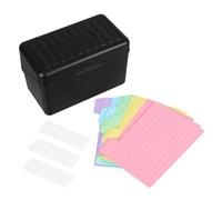 DEARMAMY Boîte à Fiches Noire en Plastique avec Couvercle 100 Mini Fiches Bristol 3X5 Pouces Multicolores 3 Étiquettes Adhésives Blanches pour Bureau École et Maison