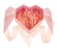 DEARMAMY Boîte Présent de Cœur Moyenne Couleur Rose Poudré, 20 G de Raphia Naturel, Emballage pour Saint-valentin, Anniversaire et Mariage, Boîte Plate pour Présents Raffinés