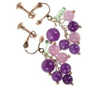 DEARMAMY Boucles D’Oreilles Raisin en Cristal Violet 3D à Clip Légères Piercing Bijoux Fantaisie Feuille de Vigne pour Femme Paire Unique Élégante et Confortable Présent