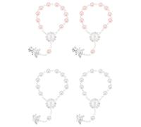 DEARMAMY Bracelet Chapelet de Baptême pour Bébé Lot de 4 Pièces en Acrylique avec Pendentif Ange Argenté Couleurs Blanc et Rose Pâle Décorations de Baptême et Présents Shower
