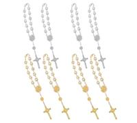 DEARMAMY Bracelet Chapelet Imitation Perles Dorées et Argentées Lot de 8 Pièces Mini Chapelet Décoratif en Alliage Lisse Bracelet de Prière Catholique pour Femmes Présent Baptême et