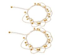 DEARMAMY Bracelet Cheville Multicouche Plaqué Or avec Grelots pour Danse et Fêtes Style avec et Sons Rythmiques Pied pour Performance et Plage