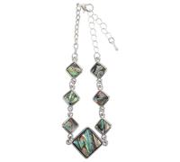 DEARMAMY Bracelet Femme Mosaïque en Coquillage d’Ormeau Irisée Jonc Géométrique à Grand Diamant Ajustable avec Chaînette D’Extension Bijou Bord de Mer Polyvalent pour Mariage et Plage