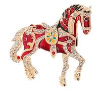 DEARMAMY Broche Cheval en Émail Rouge Strass Scintillants - Épingle Légère et Élégante pour Femmes - Accessoire Bijou pour Nouvel An Chinois 2026, Mariage et Tenue Festive