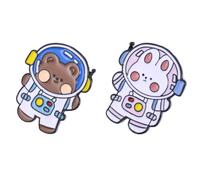 DEARMAMY Broches Créatives Astronaute Et Ours, Lot 2 Pièces En Métal Doux Peau, Badges De Vêtements Pour Femmes, Accessoires Costume Cosmonautes, Design Cartoons Mignons