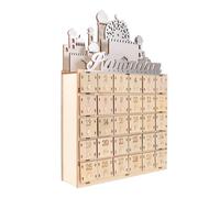 DEARMAMY Calendrier de L'avent Ramadan avec 30 Tiroirs en Bois et Éclairage LED Beige, Ornement de Table pour Décoration Festive de L'aïd