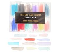 DEARMAMY Capsules Ongles Incurvés à Couverture Complète 144 Pcs Transparents Macarons, Conseils Manucure Gel, Extensions Ongles Longs Carrés Forme Cercueil, Kit Pose Salon et Domicile