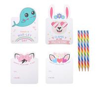 DEARMAMY Cartes de Saint-valentin pour Garçon et Filles 28 Pcs avec Crayons Arc-en-ciel Résistants, Papier Lisse, Cartes D’échange en Classe pour Fêtes Scolaires et Présents D’anniversaire