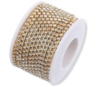 DEARMAMY Chaîne à Maillons en Strass 3Mm Or Doré Blanc 10 Mètres Rouleau Chaîne Décorative pour Bijoux DIY Accessoire Couture pour Vêtements Paquet et Robes de Mariée Décoration