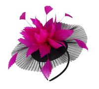 DEARMAMY Chapeau en Maille de Hair Charms colorées Chapeau Fete Faire la fête Chapeaux Fedora pour Femmes Chapeau de Dessus de Mariage Hauts Chapeaux pour Femmes la Plume Rosy