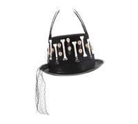 DEARMAMY Chapeau Haut De Forme Crâne Chapeaux De Crâne Réutilisables Halloween Chapeaux De Pour Adultes Masques Chapeau Steampunk Avec Lunettes Chapeau De Flic Cosplay Black Feutre