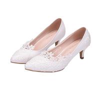 DEARMAMY Chaussures à Talons Hauts pour Femme Pointues Dentelle Blanc pour Mariage