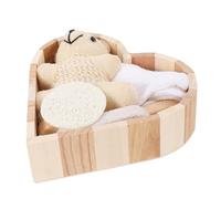 DEARMAMY Coffret Bain en Bois de Cœur Brosse Visage et Moufles de Bain, Ensemble de Soins Peau, Élimine la Poussière et Nourrit, pour Voyage et Hôtel