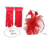 DEARMAMY Coffret Thé Pour Femme Chapeau Bibi En Dentelle Collier Et Boucles D'oreilles Idéal Pour Une Fête Prénuptiale