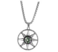 DEARMAMY collier boussole collier de camping pour hommes de survie pour hommes d'Halloween pendentif homme boussole de travail Acier titane Silver