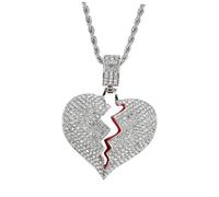 DEARMAMY Collier Couple Pendentif Cœur Brisé Brillant avec Chaîne Robuste Alliage Argenté Bijoux Charme Résistants Rouille Cadeau Spécial pour Occasions et Anniversaires