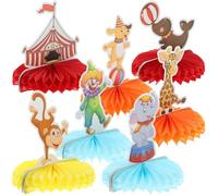 DEARMAMY Décorations en Nid d'abeille Thème de la Fête Foraine Ensemble 5 Pièces Éléphant Girafe et Clown Centre de Table Coloré pour Fête d'anniversaire et Décor de Bureau Légères et