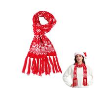 DEARMAMY Écharpe de Noël Écharpe chaude Écharpe extensible unisexe Écharpe de Noël avec rennes et flocons de neige pour femmes et hommes, rouge, 190.00X18.00X0.30CM