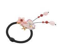 DEARMAMY Élastique Cheveux Épais Style Chinois avec Fleurs et Pompons pour Queue de Cheval Réutilisable Assortiment de Couleurs