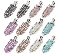 DEARMAMY Ensemble de 12 Pinces à Cheveux Strass en Métal Forme Bec de Canard, Mini Barrettes sans Trace, 6 Couleurs Assorties, Accessoires Coiffure pour Femmes et Filles, Tenue Douce