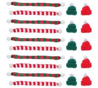 DEARMAMY Ensemble de 48 Mini Bonnets de Noël Tricotés et Écharpes de 15 CM pour Décoration Festive Accessoires Verts et Rouges Pompons Argentés pour Bouteilles de Vin et Loisirs Créatifs
