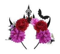 DEARMAMY Halloween Headband Demon Horns With Creative Bat And Flower Design Lightweight Scary Hair Hoop For Women Halloween Cosplay Party Accessory