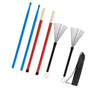 DEARMAMY Kit de Balais de Batterie en Acier Baguettes en Nylon et Érable 1 Paire Balai Métallique pour Percussion avec Paquet de Rangement Accessoire Instrument de Musique pour Batteurs