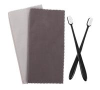 DEARMAMY Kit de Nettoyage pour Bijoux en Argenté avec 2 Chiffons Anti-Ternissement et 2 Brosses Douces Noires - Polissoir pour Bracelets Colliers et Argenterie - Entretien Précis et