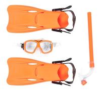 DEARMAMY Kit Plongée en Apnée Garçon et Filles 3 Pièces Orange Palmes Taille 35-39 Masque Anti-buée Tuba Sec Embout Ergonomique Équipement Plongée Snorkeling Loisirs Nautiques