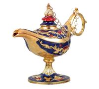 DEARMAMY Lampe Génie Vintage Décor de Table Alliage de Zinc Bleu Doré Ornement Classique pour Salon Bureau et Fête Décoration Maison Élégante et Cadeau Unique