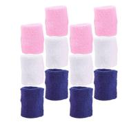 DEARMAMY Lot de 12 Bracelets de Sport Absorbants en Éponge Élastique pour Poignet Garçon et Filles et Adolescents, Bandeaux Anti-Transpiration en Coton Éponge Blanc, Rose et Bleu Roi,