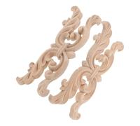 DEARMAMY Lot de 2 Appliques D’Angle Décoratives en Bois Non Peint 20X8 CM Sculpture de Fleur Sculptée à la Main Autocollants pour Meubles Portes Armoires - Décoration Murale DIY Style