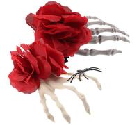 DEARMAMY Lot De 2 Barrettes À Cheveux En Forme De Main De Sorcière En Forme De Rose Pour Halloween Sèche-Cheveux Poules Squelette Punk Horreur Os Rose Fleur Crâne Mignonnes