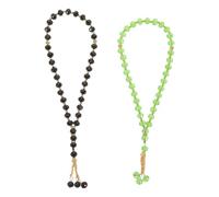 DEARMAMY Lot de 2 Chapelets de Prière Musulmans Tasbih 33 Perles en Cristal de Verre Noir et Vert Chapelet Traditionnel Portable pour Contemplation Prières à la Maison Voyage