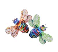 DEARMAMY Lot de 2 Décorations Murales en Fer Coloré Abeilles, Pendentifs 3d Vert et Orange, Décoration Extérieure pour Jardin, Clôture et Patio, Art Mural Abeille Décoratif Réaliste