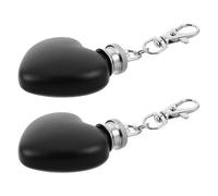 DEARMAMY Lot de 2 Flasques en Acier Inoxydable 30 Ml Forme Cœur, Porte-clés Noir, Petite Gourde Suspendue Étanche pour Randonnée, Camping et Fêtes, Flasque de Poche Compacte pour Whisky