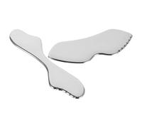 DEARMAMY Lot de 2 Outils Gua Sha en Acier Inoxydable Argenté Grosse Taille Lèvres et Aile Longue Racleurs de Massage Facial Précis pour Visage Cou et Corps Bâtons de Massage Manuels