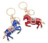 DEARMAMY Lot de 2 Porte-Clés Cheval du Zodiaque Chinois en Alliage Orné de Cristaux Bleu et Rouge Pendentif Décoratif pour Paquet à Main Accessoire Astrologique Solide et Symbole de