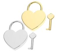 DEARMAMY Lot de 2 Sets de Cadenas à Clés Métalliques de Cœur, Grand Format Argenté et Or, Mini Cadenas pour Bagages de Voyage, Serrures Vintage pour Valise et Carnet, Présent Romantique