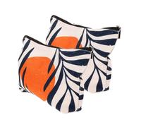 DEARMAMY Lot De 2 Trousses De Maquillage Imperméables en Coton Lin, Taille Moyenne, Motifs Géométriques Clairs, Paquet De Rangement Portables pour Femmes, Organisateurs De Voyage Multifonctions