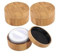 DEARMAMY Lot de 3 Boîtes à Poudre de Maquillage en Bambou 30ml Tamis Intégré et Houppettes Kaki, Pot de Poudre Visage Vide Portable pour Rangement et Voyages de Beauté